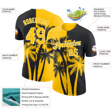 Laden Sie das Bild in den Galerie-Viewer, Uksn Individuelles Schwarz Gelb-Weiß Hawaii Tropisch Küstenpalmen Funktions-T-Shirt