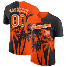Laden Sie das Bild in den Galerie-Viewer, Uksn Individuelles Schwarz Orange-Weiß Hawaii Tropisch Küstenpalmen Funktions-T-Shirt