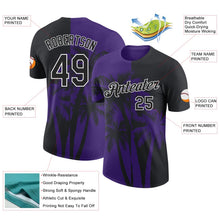 Laden Sie das Bild in den Galerie-Viewer, Uksn Individuelles Schwarz Violett-Weiß Hawaii Tropisch Küstenpalmen Funktions-T-Shirt