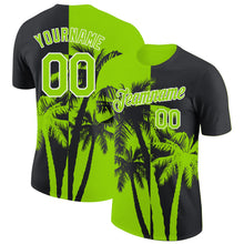 Laden Sie das Bild in den Galerie-Viewer, Uksn Individuelles Schwarz Neongrün-Weiß Hawaii Tropisch Küstenpalmen Funktions-T-Shirt