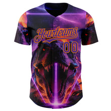 Laden Sie das Bild in den Galerie-Viewer, Uksn Individuelles Schwarz Violett-Bay Orange Cyber Tropische Palmen Dinosaurier Gothic-Fantasie Authentisches Baseball-Trikot