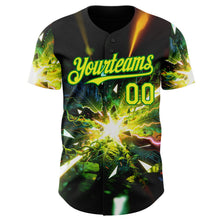 Laden Sie das Bild in den Galerie-Viewer, Uksn Individuelles Schwarz Neongelb-Grasgrün Cyber Tropische Palmen Musikfestival Authentisches Baseball-Trikot