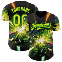 Laden Sie das Bild in den Galerie-Viewer, Uksn Individuelles Schwarz Neongelb-Grasgrün Cyber Tropische Palmen Musikfestival Authentisches Baseball-Trikot