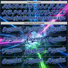 Laden Sie das Bild in den Galerie-Viewer, Uksn Individuelles Schwarz Dunkelviolett-Eisblau Cyber Tropische Palmen Dinosaurier Gothic-Fantasie Authentisches Baseball-Trikot