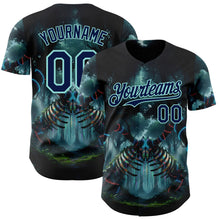 Laden Sie das Bild in den Galerie-Viewer, Uksn Individuelles Schwarz Marineblau-Eisblau Cyber Tropische Palmen Gothic-Fantasie Authentisches Baseball-Trikot