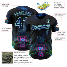 Laden Sie das Bild in den Galerie-Viewer, Uksn Individuelles Schwarz Marineblau-Eisblau Cyber Tropische Palmen Musikfestival Gothic-Fantasie Authentisches Baseball-Trikot