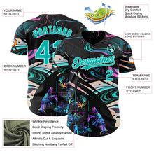 Laden Sie das Bild in den Galerie-Viewer, Uksn Individuelles Schwarz Aqua-Eisblau Cyber Tropische Palmen Musikfestival Flüssig Authentisches Baseball-Trikot