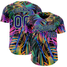 Laden Sie das Bild in den Galerie-Viewer, Uksn Individuelles Schwarz Dunkelviolett-Erbsengrün Cyber Tropische Palmen Musikfestival Kratzspuren Authentisches Baseball-Trikot