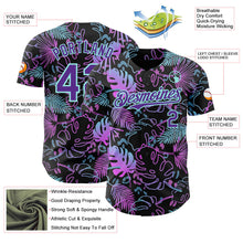 Laden Sie das Bild in den Galerie-Viewer, Uksn Individuelles Schwarz Violett-Eisblau Cyber Tropische Palmen Musikfestival Authentisches Baseball-Trikot