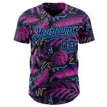 Laden Sie das Bild in den Galerie-Viewer, Uksn Individuelles Schwarz Marineblau Violett-Himmelblau Cyber Tropische Palmen Musikfestival Authentisches Baseball-Trikot