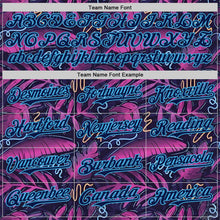 Laden Sie das Bild in den Galerie-Viewer, Uksn Individuelles Schwarz Marineblau Violett-Himmelblau Cyber Tropische Palmen Musikfestival Authentisches Baseball-Trikot