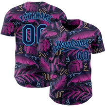 Laden Sie das Bild in den Galerie-Viewer, Uksn Individuelles Schwarz Marineblau Violett-Himmelblau Cyber Tropische Palmen Musikfestival Authentisches Baseball-Trikot