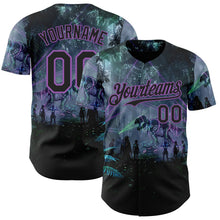 Laden Sie das Bild in den Galerie-Viewer, Uksn Individuelles Schwarz-Mittelviolett Cyber Tropische Palmen Gothic-Fantasie Authentisches Baseball-Trikot