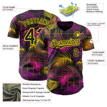 Laden Sie das Bild in den Galerie-Viewer, Uksn Individuelles Schwarz Violett-Hellgelb Cyber Tropische Palmen Musikfestival Authentisches Baseball-Trikot