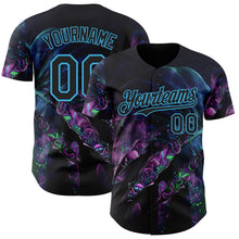 Laden Sie das Bild in den Galerie-Viewer, Uksn Individuelles Schwarz-Himmelblau Cyber Tropische Palmen Gothic-Fantasie Gothic-Fantasie Authentisches Baseball-Trikot