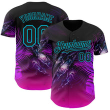 Laden Sie das Bild in den Galerie-Viewer, Uksn Individuelles Schwarz Violett-Lakes Blau Cyber Tropische Palmen Gothic-Fantasie Gothic-Fantasie Authentisches Baseball-Trikot