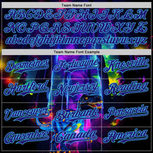 Laden Sie das Bild in den Galerie-Viewer, Uksn Individuelles Schwarz Dunkelviolett Violett-Himmelblau Cyber Tropische Palmen Musikfestival Gothic-Fantasie Authentisches Baseball-Trikot