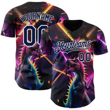 Laden Sie das Bild in den Galerie-Viewer, Uksn Individuelles Schwarz Marineblau Violett-Weiß Cyber Tropische Palmen Musikfestival Gothic-Fantasie Authentisches Baseball-Trikot