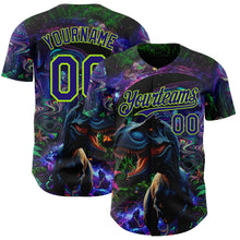Laden Sie das Bild in den Galerie-Viewer, Uksn Individuelles Schwarz Dunkelviolett-Neongrün Cyber Tropische Palmen Musikfestival Gothic-Fantasie Authentisches Baseball-Trikot
