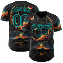 Laden Sie das Bild in den Galerie-Viewer, Uksn Individuelles Schwarz-Aqua Galaxie Stern Nebel Authentisches Baseball-Trikot