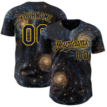 Laden Sie das Bild in den Galerie-Viewer, Uksn Individuelles Schwarz Marineblau-Gold Galaxie Stern Authentisches Baseball-Trikot