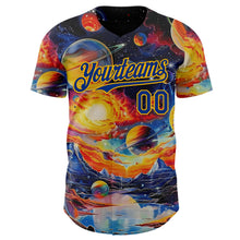 Laden Sie das Bild in den Galerie-Viewer, Uksn Individuelles Schwarz Royalblau-Gold Galaxie Stern Nebel Authentisches Baseball-Trikot