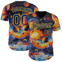 Laden Sie das Bild in den Galerie-Viewer, Uksn Individuelles Schwarz Royalblau-Gold Galaxie Stern Nebel Authentisches Baseball-Trikot