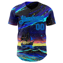Laden Sie das Bild in den Galerie-Viewer, Uksn Individuelles Schwarz Gewitterblau-Lakes Blau Galaxie Stern Authentisches Baseball-Trikot
