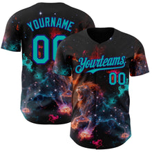 Laden Sie das Bild in den Galerie-Viewer, Uksn Individuelles Schwarz Aqua-Dunkelviolett Galaxie Stern Löwe Authentisches Baseball-Trikot