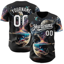 Laden Sie das Bild in den Galerie-Viewer, Uksn Individuelles Schwarz-Weiß Galaxie Stern Nebel Authentisches Baseball-Trikot