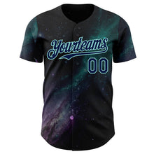 Laden Sie das Bild in den Galerie-Viewer, Uksn Individuelles Schwarz Marineblau-Eisblau Galaxie Stern Nebel Authentisches Baseball-Trikot