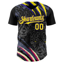 Laden Sie das Bild in den Galerie-Viewer, Uksn Individuelles Schwarz Hellgelb-Violett Leopardenprint Kratzer Authentisches Baseball-Trikot