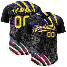 Laden Sie das Bild in den Galerie-Viewer, Uksn Individuelles Schwarz Hellgelb-Violett Leopardenprint Kratzer Authentisches Baseball-Trikot