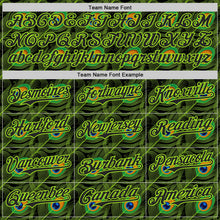 Laden Sie das Bild in den Galerie-Viewer, Uksn Individuelles Schwarz-Neongrün Pfauenfeder-Print Authentisches Baseball-Trikot