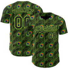 Laden Sie das Bild in den Galerie-Viewer, Uksn Individuelles Schwarz-Neongrün Pfauenfeder-Print Authentisches Baseball-Trikot
