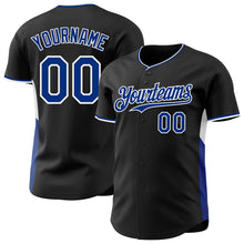 Laden Sie das Bild in den Galerie-Viewer, Uksn Individuelles Schwarz Royalblau-Weiß Klassischer Farbblock Seitenpanel-Streifen Authentisches Baseball-Trikot