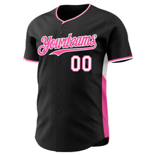 Laden Sie das Bild in den Galerie-Viewer, Uksn Individuelles Schwarz Pink-Weiß Klassischer Farbblock Seitenpanel-Streifen Authentisches Baseball-Trikot