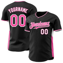 Laden Sie das Bild in den Galerie-Viewer, Uksn Individuelles Schwarz Pink-Weiß Klassischer Farbblock Seitenpanel-Streifen Authentisches Baseball-Trikot