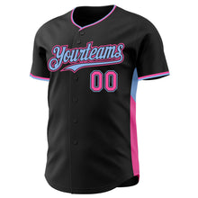 Laden Sie das Bild in den Galerie-Viewer, Uksn Individuelles Schwarz Pink-Hellblau Klassischer Farbblock Seitenpanel-Streifen Authentisches Baseball-Trikot