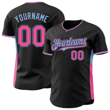Laden Sie das Bild in den Galerie-Viewer, Uksn Individuelles Schwarz Pink-Hellblau Klassischer Farbblock Seitenpanel-Streifen Authentisches Baseball-Trikot