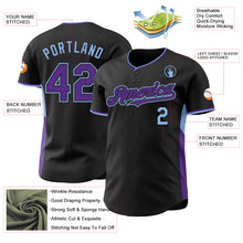 Laden Sie das Bild in den Galerie-Viewer, Uksn Individuelles Schwarz Violett-Hellblau Klassischer Farbblock Seitenpanel-Streifen Authentisches Baseball-Trikot
