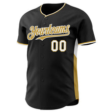 Laden Sie das Bild in den Galerie-Viewer, Uksn Individuelles Schwarz Altgold-Weiß Klassischer Farbblock Seitenpanel-Streifen Authentisches Baseball-Trikot