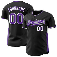 Laden Sie das Bild in den Galerie-Viewer, Uksn Individuelles Schwarz Violett-Weiß Klassischer Farbblock Seitenpanel-Streifen Authentisches Baseball-Trikot
