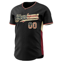 Laden Sie das Bild in den Galerie-Viewer, Uksn Individuelles Schwarz Vintage USA-Flagge Creme-Karmesinrot Klassischer Farbblock Seitenpanel-Streifen Authentisches Baseball-Trikot