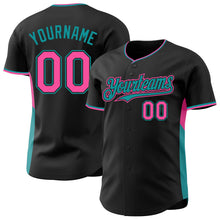 Laden Sie das Bild in den Galerie-Viewer, Uksn Individuelles Schwarz Pink-Petrol Klassischer Farbblock Seitenpanel-Streifen Authentisches Baseball-Trikot