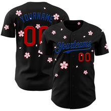 Laden Sie das Bild in den Galerie-Viewer, Uksn Individuelles Schwarz Rot-Royalblau Kirschblüten Sakura Authentisches Baseball-Trikot