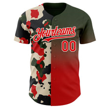 Laden Sie das Bild in den Galerie-Viewer, Uksn Individuelles Schwarz Feuerrot-Creme Halbe Camouflage Farbverlauf Authentisches Baseball-Trikot