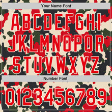 Laden Sie das Bild in den Galerie-Viewer, Uksn Individuelles Schwarz Feuerrot-Creme Halbe Camouflage Farbverlauf Authentisches Baseball-Trikot