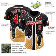 Laden Sie das Bild in den Galerie-Viewer, Uksn Individuelles Schwarz Rot-Weiß Eiscreme Waffel Foodie Dessert Authentisches Baseball-Trikot