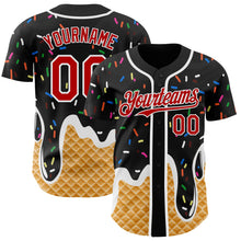 Laden Sie das Bild in den Galerie-Viewer, Uksn Individuelles Schwarz Rot-Weiß Eiscreme Waffel Foodie Dessert Authentisches Baseball-Trikot